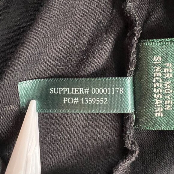 Lauren Ralph Lauren Black Tunic Blouse Notch Collar 3/4 Sleeves M Green Label - Picture 7 of 10